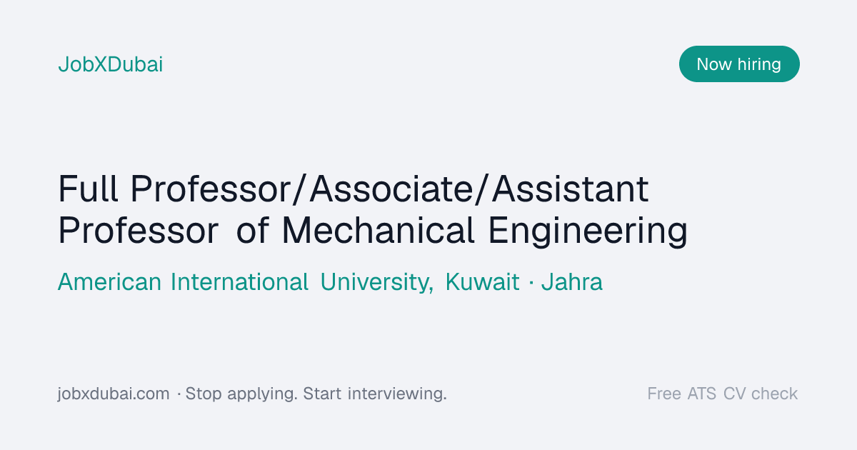 Full Professor/Associate/Assistant, Mechanical Engineering