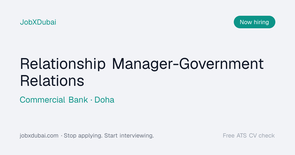 Relationship Manager-Government Relations at Commercial Bank