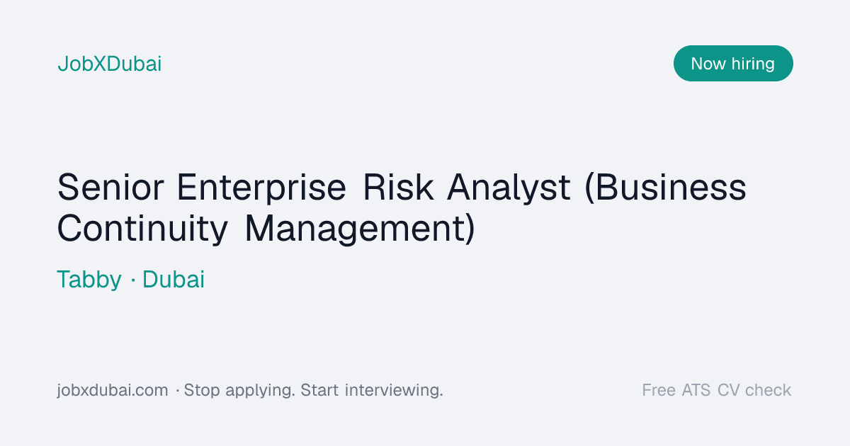 Senior Enterprise Risk Analyst at Tabby | تابي, Dubai