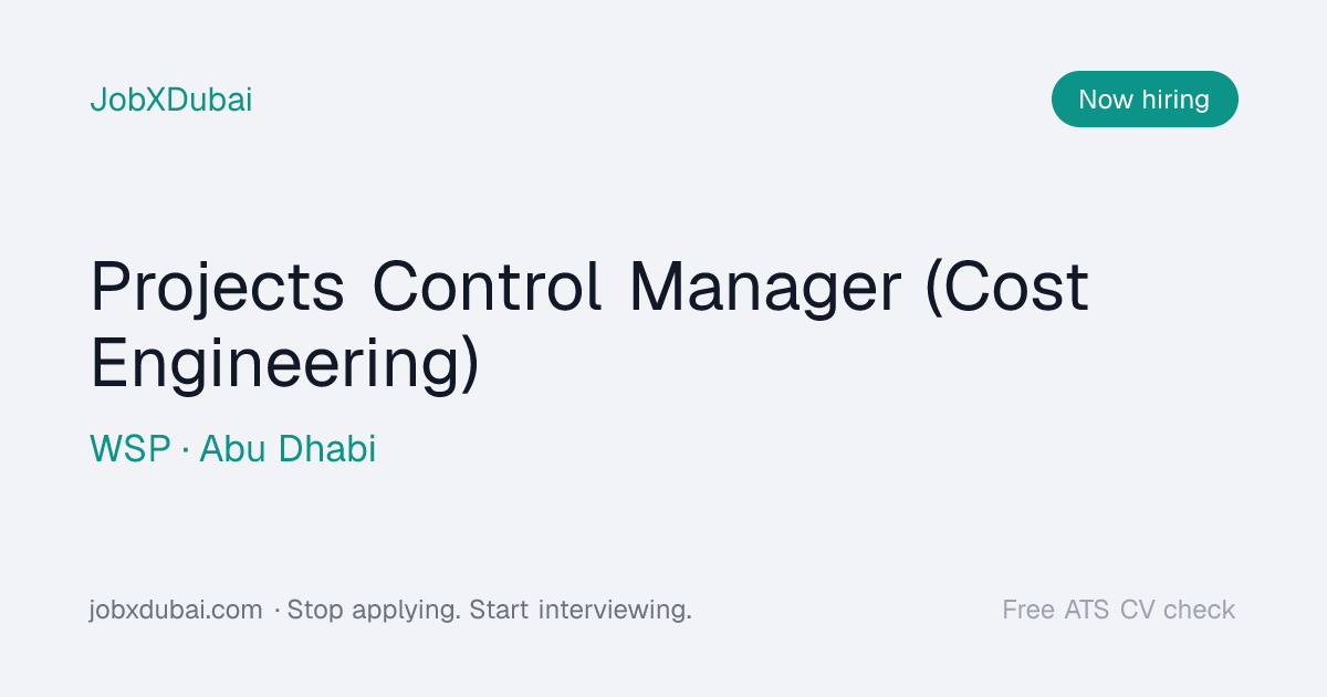 Projects Control Manager (Cost Engineering) at WSP